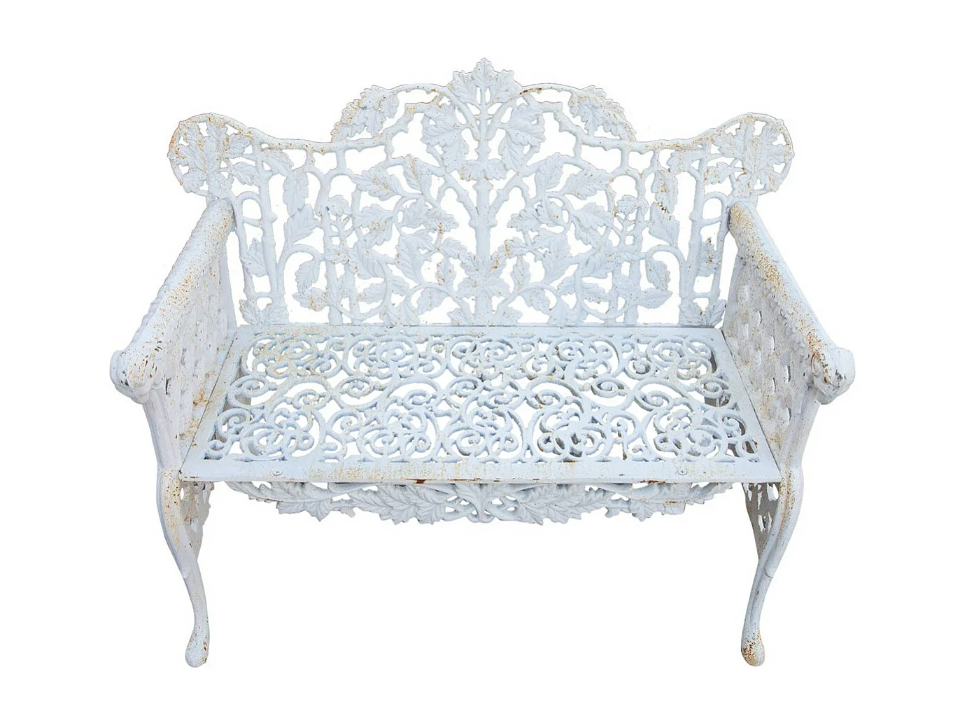 BISCOTTINI Banc – Fer Forgé Finition Blanc Antique – Extérieur – Banc de Jardin - Chaise ou Banc en Métal - Balcon - Terrasse –  110x56x86 cm