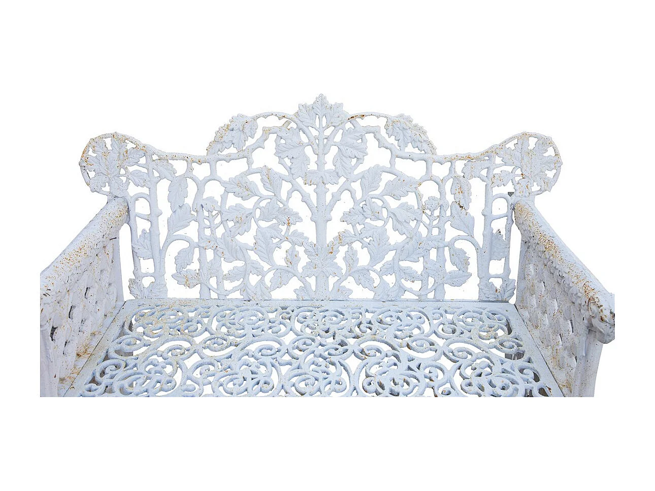 BISCOTTINI Banc – Fer Forgé Finition Blanc Antique – Extérieur – Banc de Jardin - Chaise ou Banc en Métal - Balcon - Terrasse –  110x56x86 cm