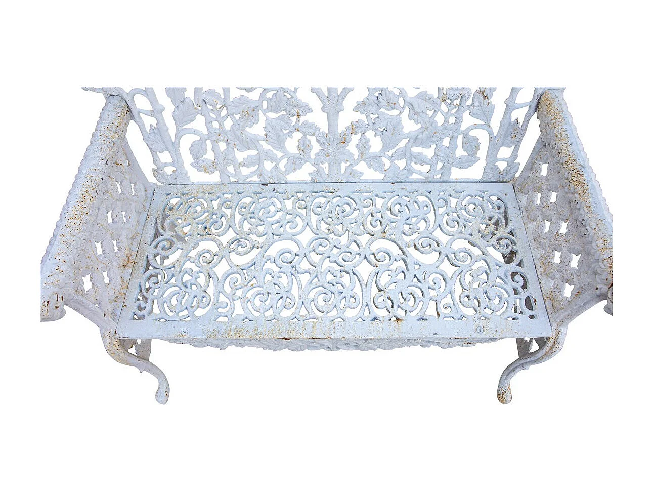 BISCOTTINI Banc – Fer Forgé Finition Blanc Antique – Extérieur – Banc de Jardin - Chaise ou Banc en Métal - Balcon - Terrasse –  110x56x86 cm
