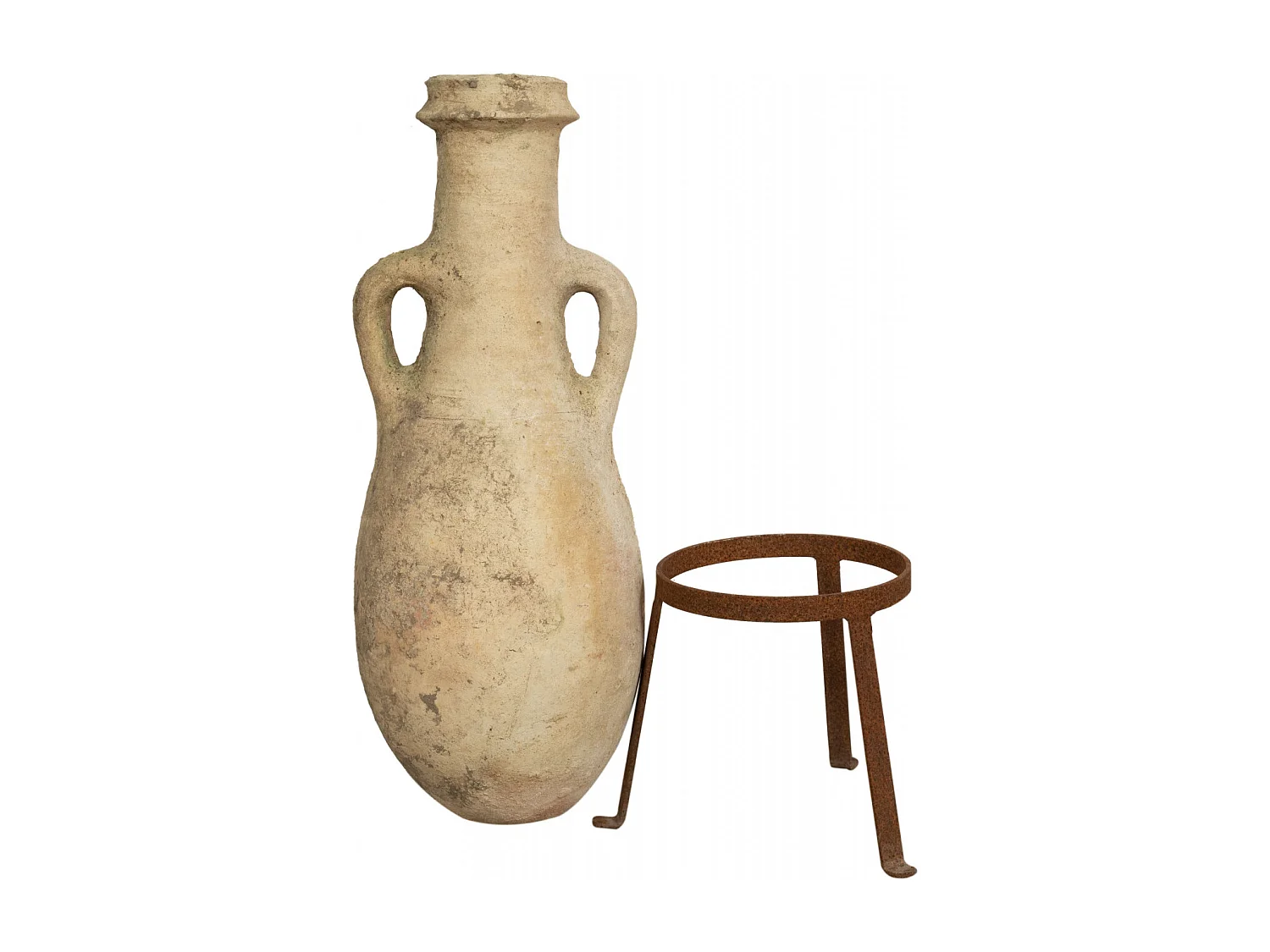 BISCOTTINI Vase - Amphore avec Anse en Terre Cuite et Vase en Fer - Mobilier de Jardin - Extérieur - Entrée - Décoration de Couloir - 28x28x53 cm