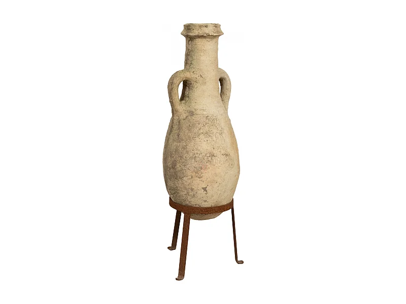 BISCOTTINI Vase - Amphore avec Anse en Terre Cuite et Vase en Fer - Mobilier de Jardin - Extérieur - Entrée - Décoration de Couloir - 28x28x53 cm