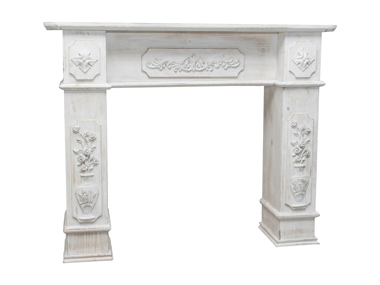 BISCOTTINI Cadre de Cheminée - Bois Massif Sculpté Finition Blanche - Bois Vintage - Décoratif - Cheminée - Présentation - Salon - Salle à Manger - 121x28x96cm