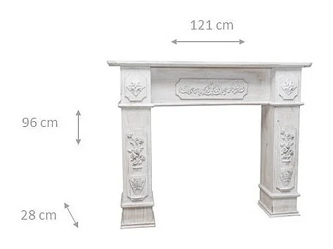 BISCOTTINI Cadre de Cheminée - Bois Massif Sculpté Finition Blanche - Bois Vintage - Décoratif - Cheminée - Présentation - Salon - Salle à Manger - 121x28x96cm