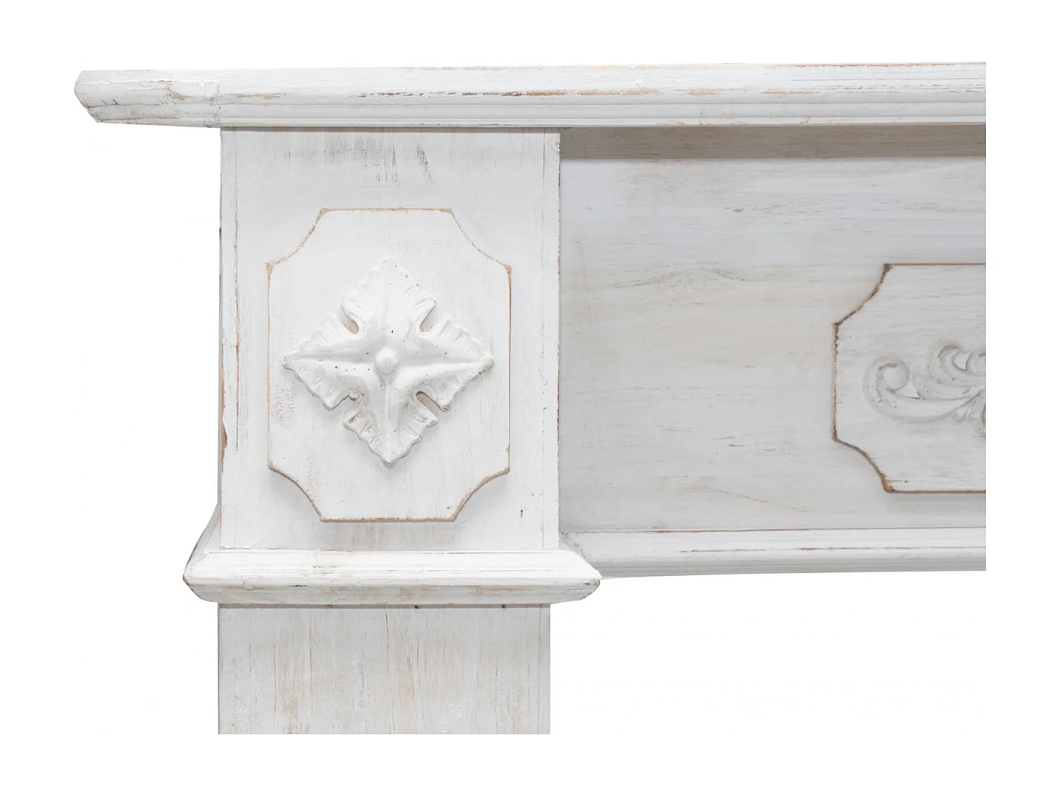 BISCOTTINI Cadre de Cheminée - Bois Massif Sculpté Finition Blanche - Bois Vintage - Décoratif - Cheminée - Présentation - Salon - Salle à Manger - 121x28x96cm