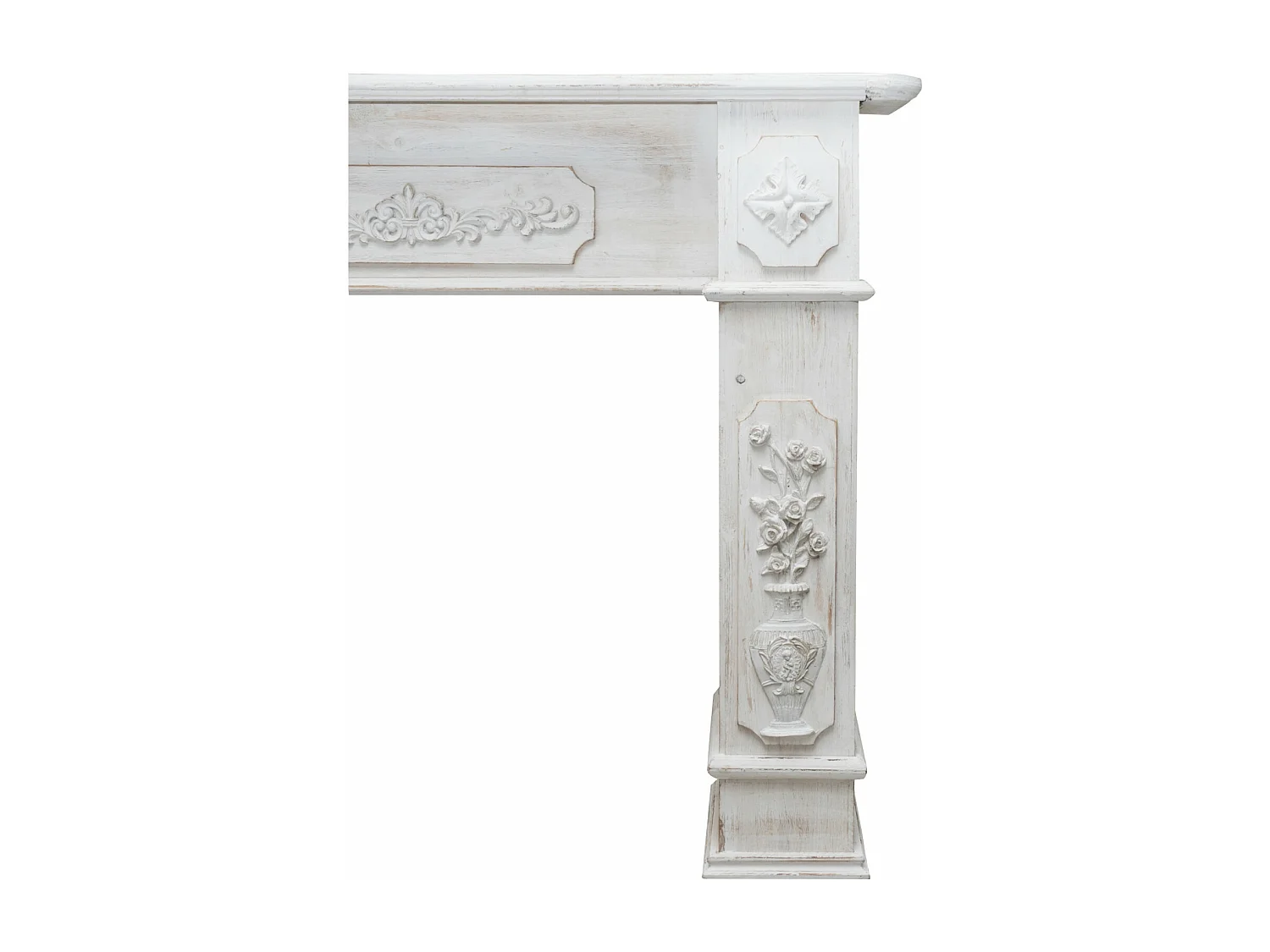 BISCOTTINI Cadre de Cheminée - Bois Massif Sculpté Finition Blanche - Bois Vintage - Décoratif - Cheminée - Présentation - Salon - Salle à Manger - 121x28x96cm