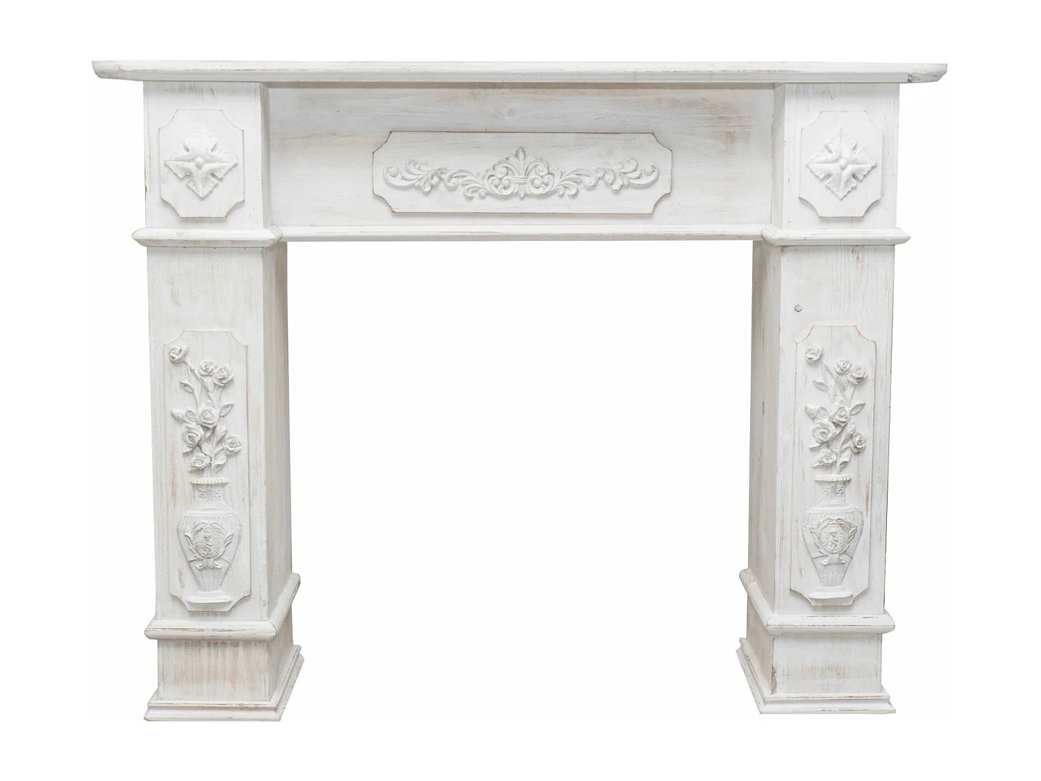 BISCOTTINI Cadre de Cheminée - Bois Massif Sculpté Finition Blanche - Bois Vintage - Décoratif - Cheminée - Présentation - Salon - Salle à Manger - 121x28x96cm