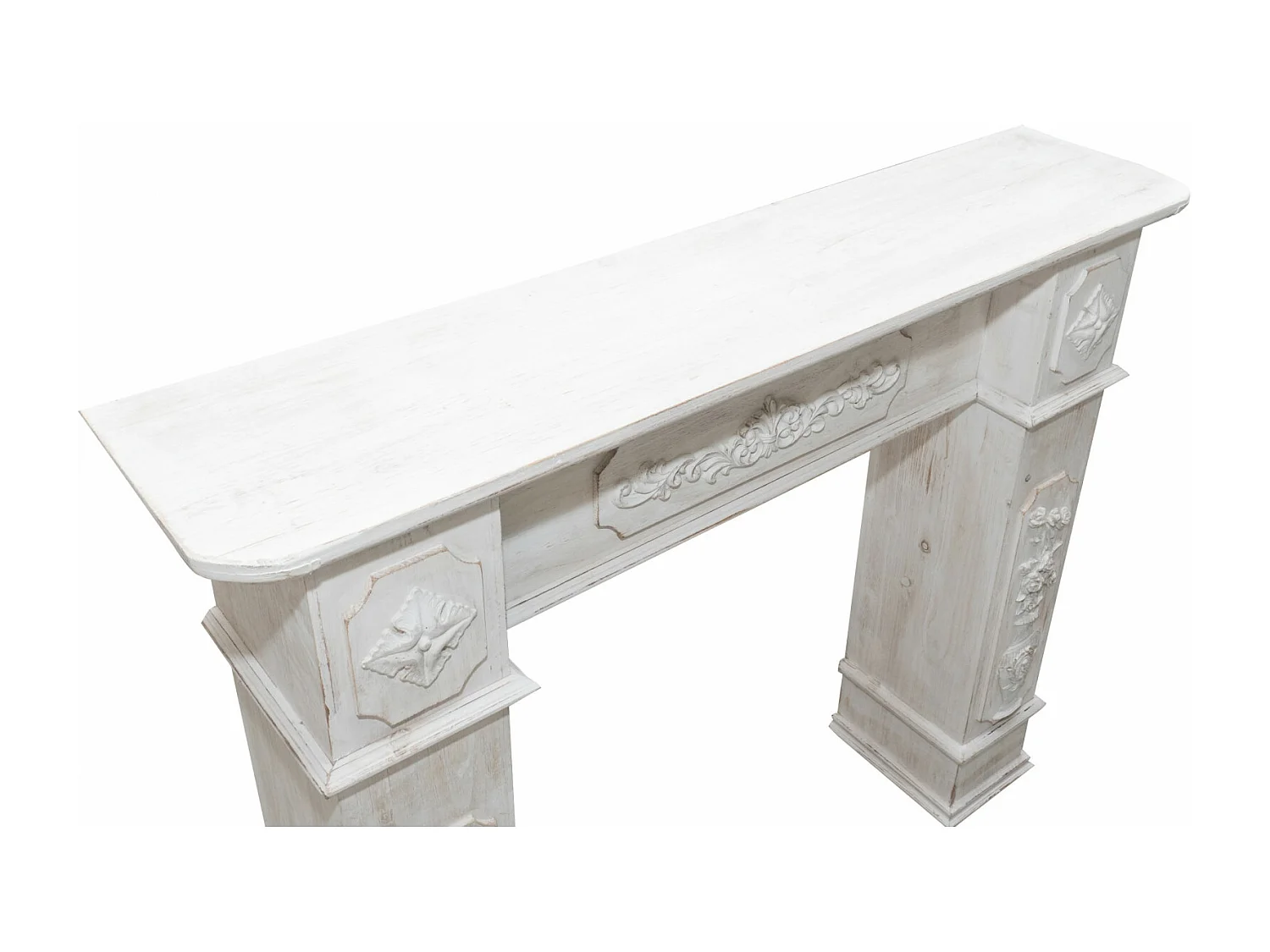 BISCOTTINI Cadre de Cheminée - Bois Massif Sculpté Finition Blanche - Bois Vintage - Décoratif - Cheminée - Présentation - Salon - Salle à Manger - 121x28x96cm