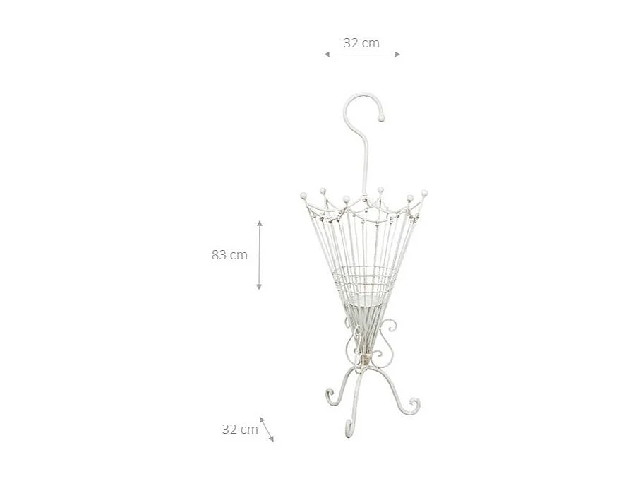 Porte-parapluie BISCOTTINI - Fer forgé avec finition blanche antique - Extérieur - Accessoires d'entrée - Rangement - Support - Porte-parapluie vintage - 32x32x83cm