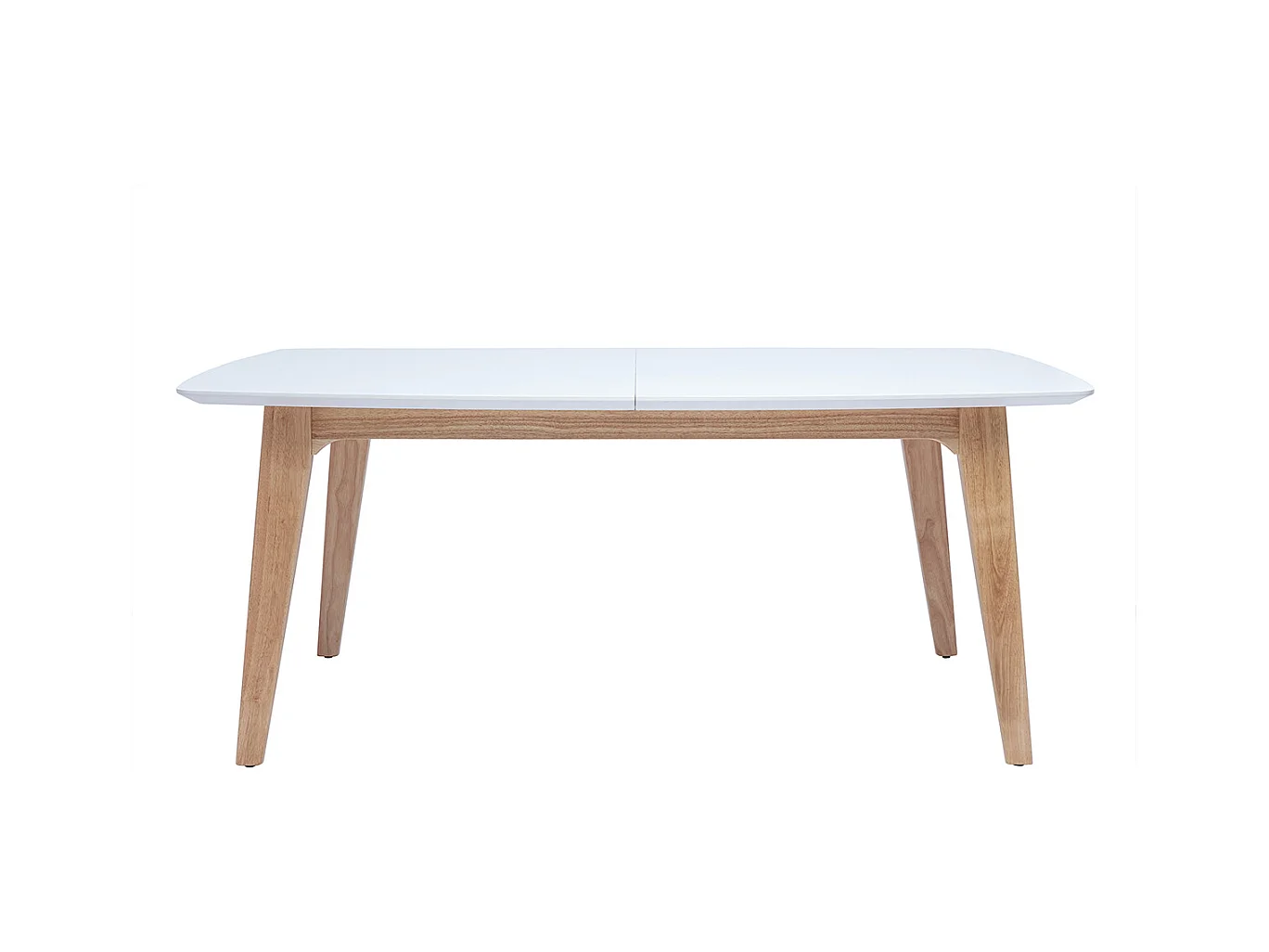 Table extensible rallonges intégrées rectangulaire finition bois blanc et hévéa massif L180-230 cm FIFTIES