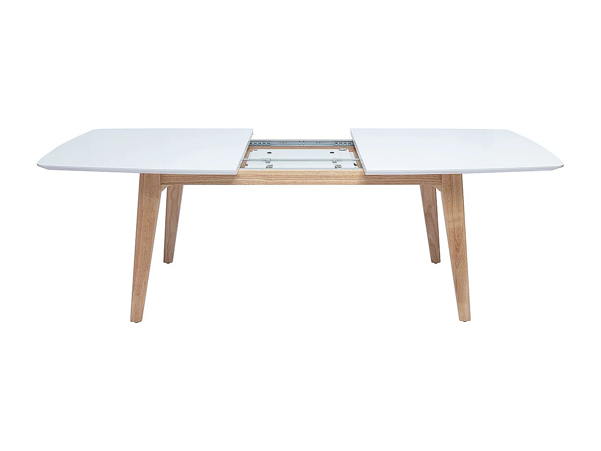 Tavolo allungabile con prolunga integrata rettangolare in legno bianco e rovere chiaro L180-230 cm FIFTIES