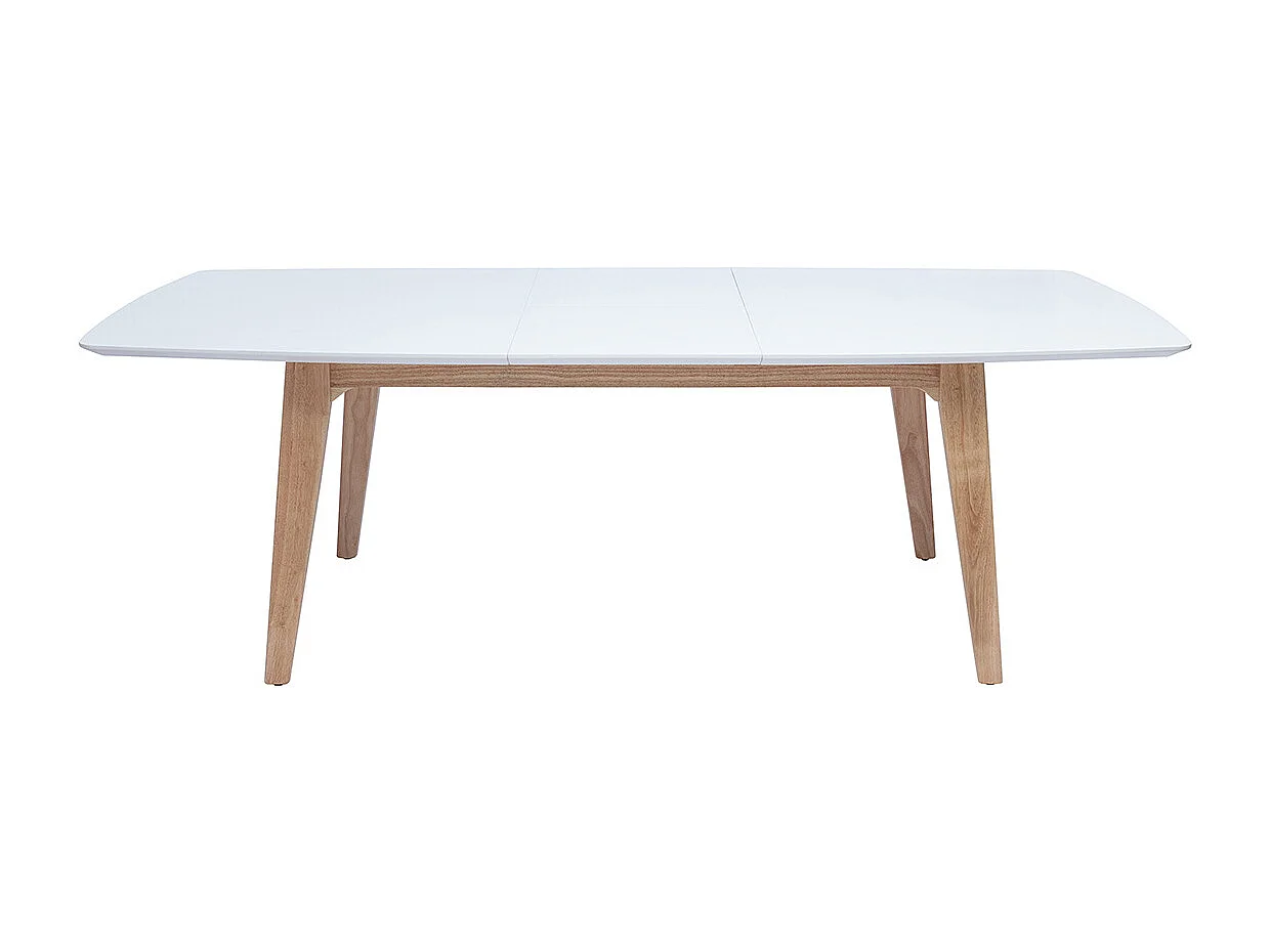 Tavolo allungabile con prolunga integrata rettangolare in legno bianco e rovere chiaro L180-230 cm FIFTIES