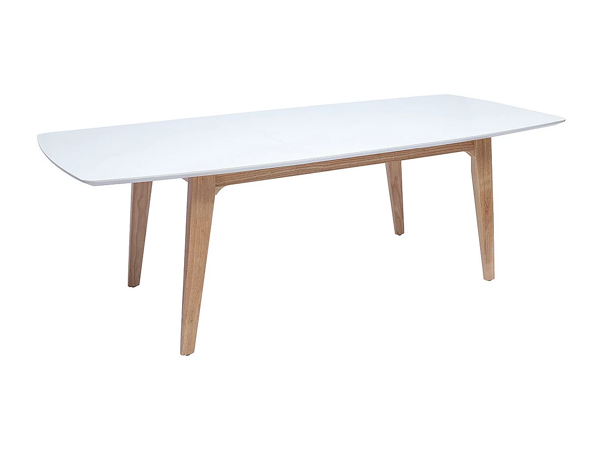 Tavolo allungabile con prolunga integrata rettangolare in legno bianco e rovere chiaro L180-230 cm FIFTIES