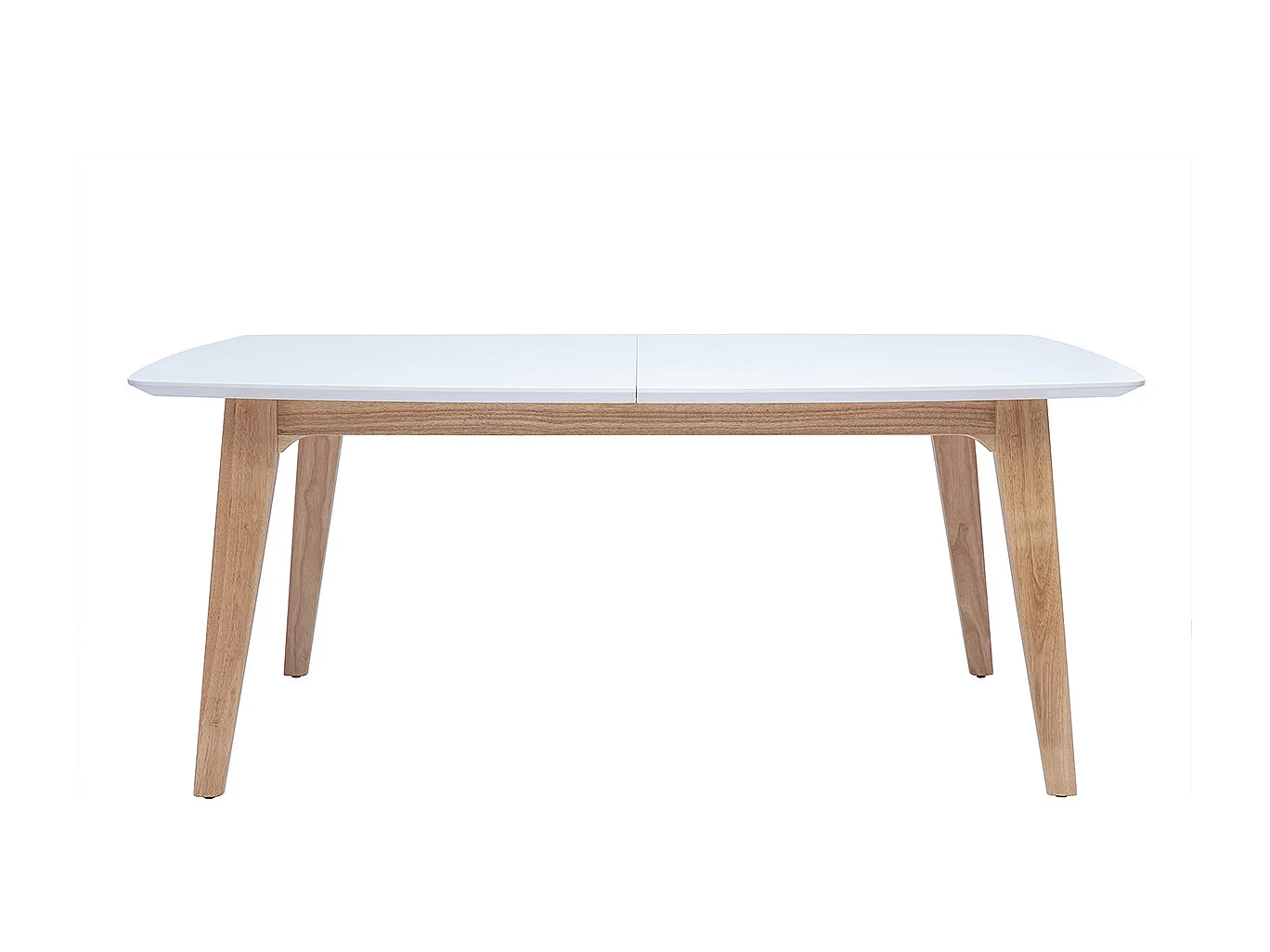 Table extensible rallonges intégrées rectangulaire finition bois blanc et hévéa massif L180-230 cm FIFTIES
