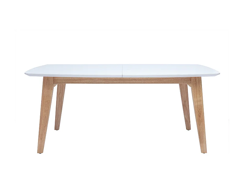 Table extensible rallonges intégrées rectangulaire finition bois blanc et hévéa massif L180-230 cm FIFTIES