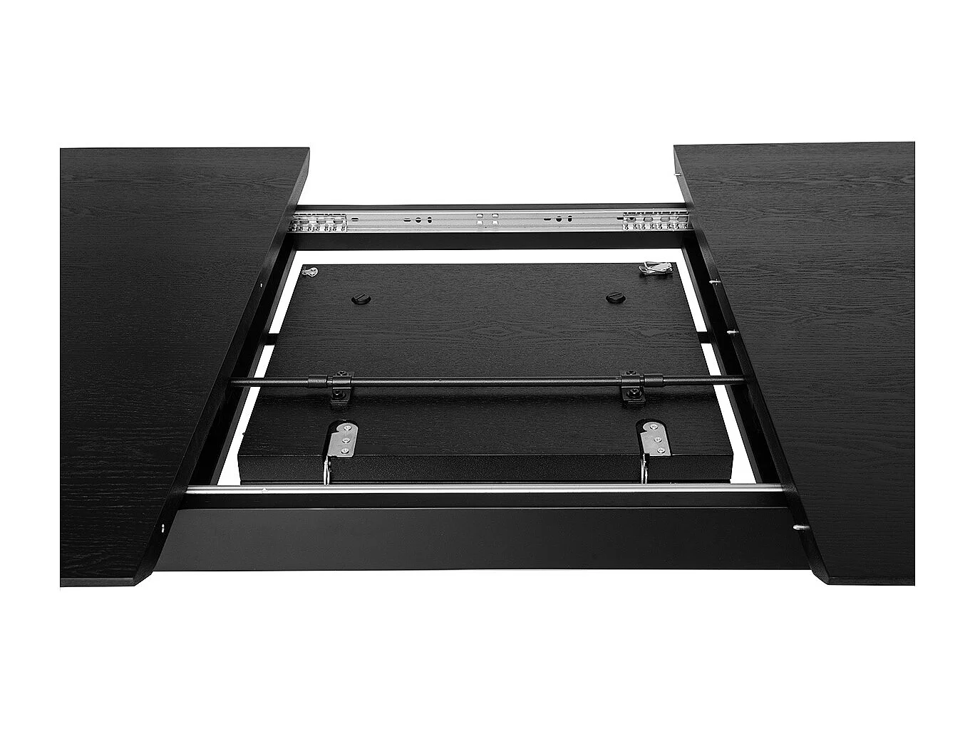 Rechteckiger Esstisch mit integrierter Verlängerung in Schwarz Eiche L180-230 cm FIFTIES