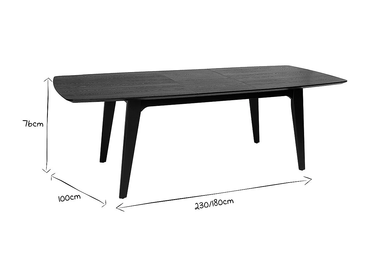 Table extensible rallonges intégrées rectangulaire en bois noir frêne L180-230 cm FIFTIES
