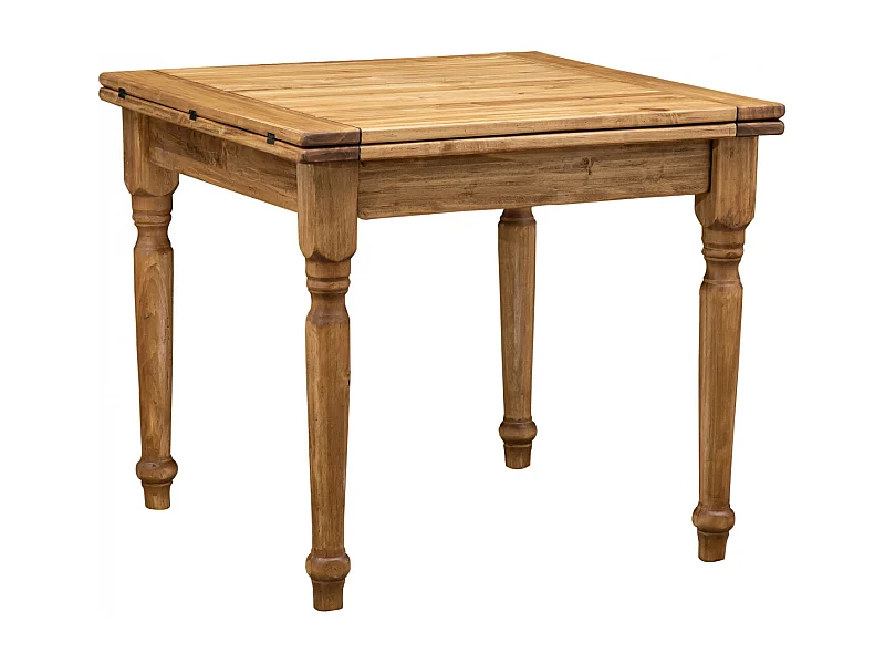 BISCOTTINI - Table extensible - Bois massif finition brune - Table de salle à manger - Table de jardin - Table basse - Table de cuisine - 90x90x80 cm