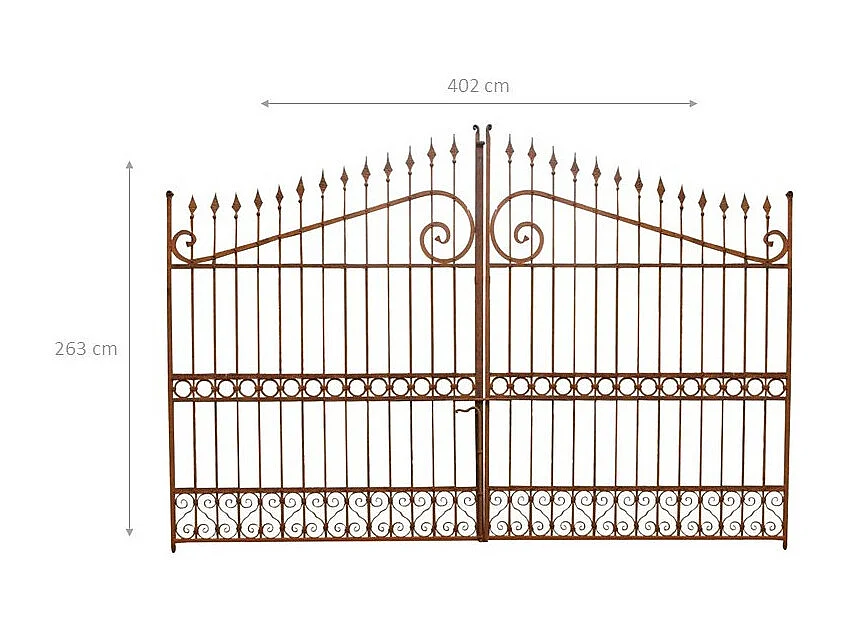 BISCOTTINI Portail - Fer Forgé Finition Antique - Clôture en Fer - Portail en Métal - Porte Décorative - Portail d'Entrée - 402x10x263cm - Une Pièce