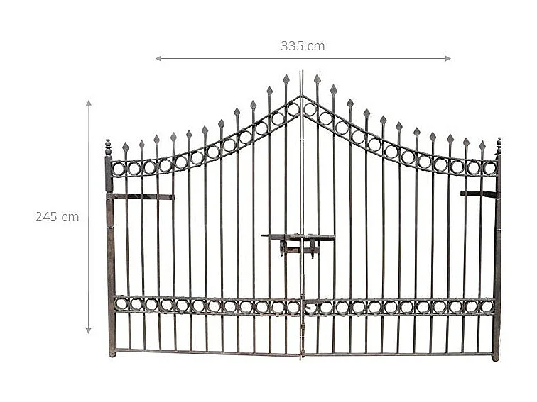 BISCOTTINI Portail - Fer Forgé Finition Antique - Clôture en Fer - Portail en Métal - Porte Décorative - Portail d'Entrée - 335x10x245cm - Une Pièce