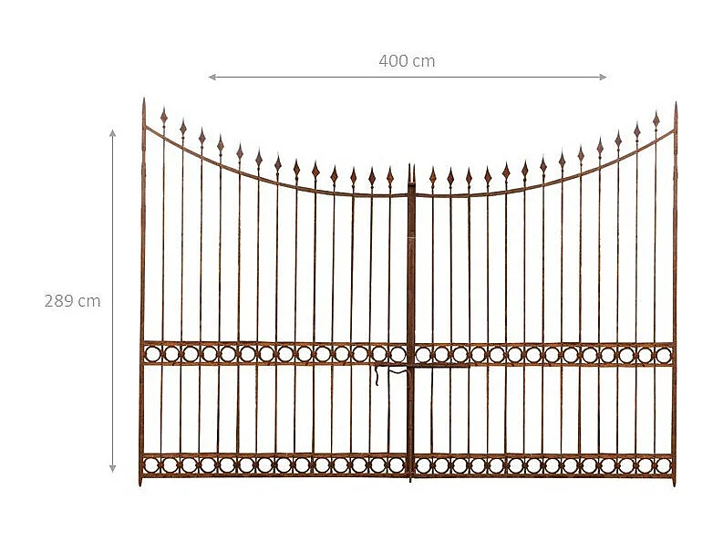 BISCOTTINI Portail - Fer Forgé Finition Antique - Clôture en Fer - Portail en Métal - Porte Décorative - Portail d'Entrée - 400x10x289cm - Une Pièce
