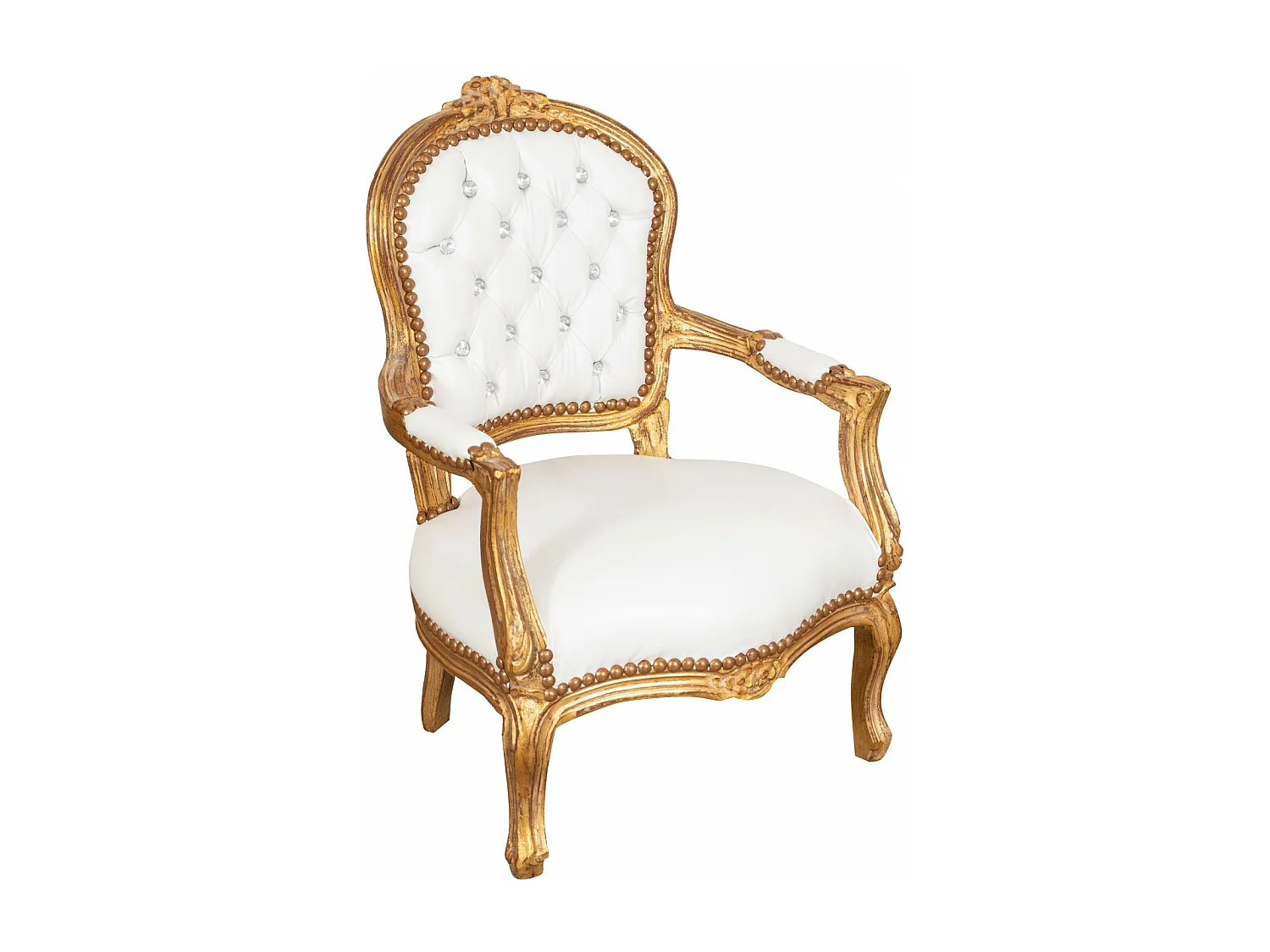 BISCOTTINI Fauteuil bébé en bois de hêtre Louis XVI - Bois massif finition blanc/or - Fauteuil de salle à manger, fauteuil de salon 51x50x73 cm