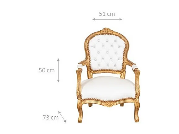 BISCOTTINI Fauteuil bébé en bois de hêtre Louis XVI - Bois massif finition blanc/or - Fauteuil de salle à manger, fauteuil de salon 51x50x73 cm