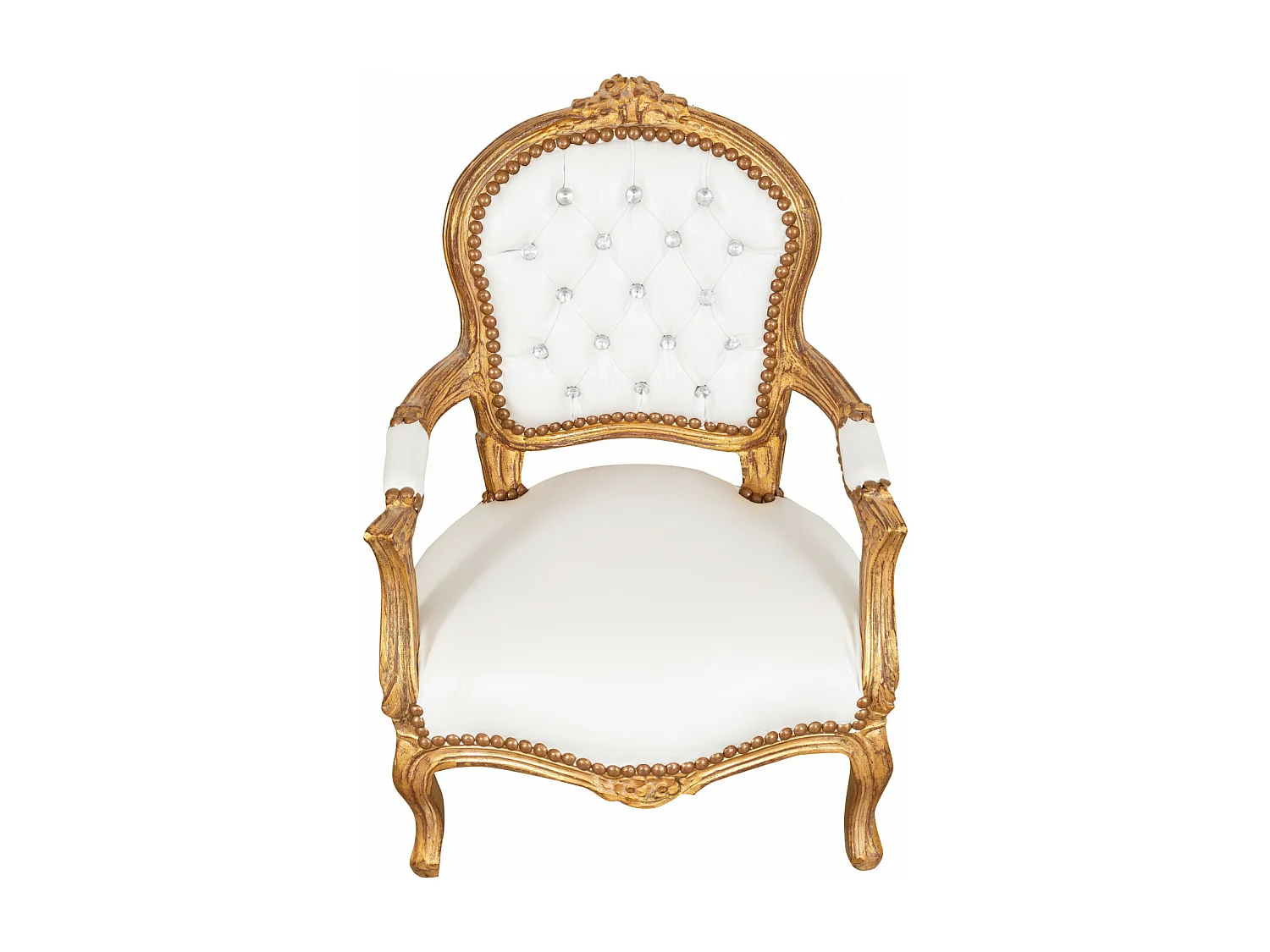 BISCOTTINI Fauteuil bébé en bois de hêtre Louis XVI - Bois massif finition blanc/or - Fauteuil de salle à manger, fauteuil de salon 51x50x73 cm