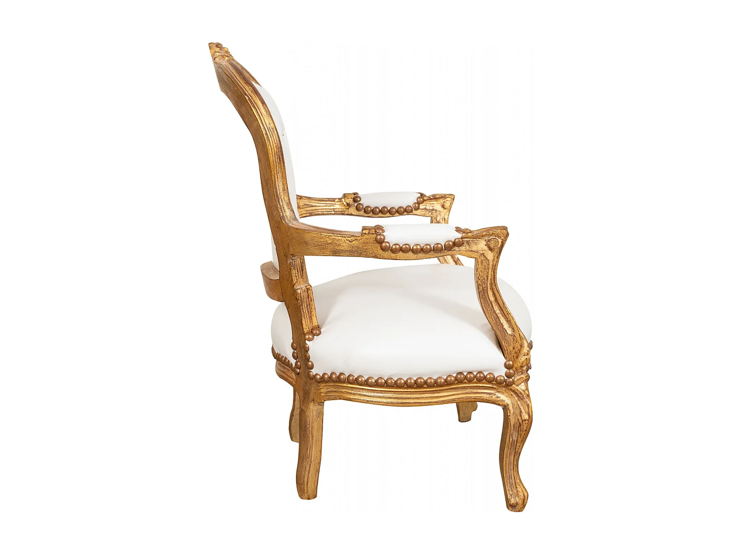 BISCOTTINI Fauteuil bébé en bois de hêtre Louis XVI - Bois massif finition blanc/or - Fauteuil de salle à manger, fauteuil de salon 51x50x73 cm