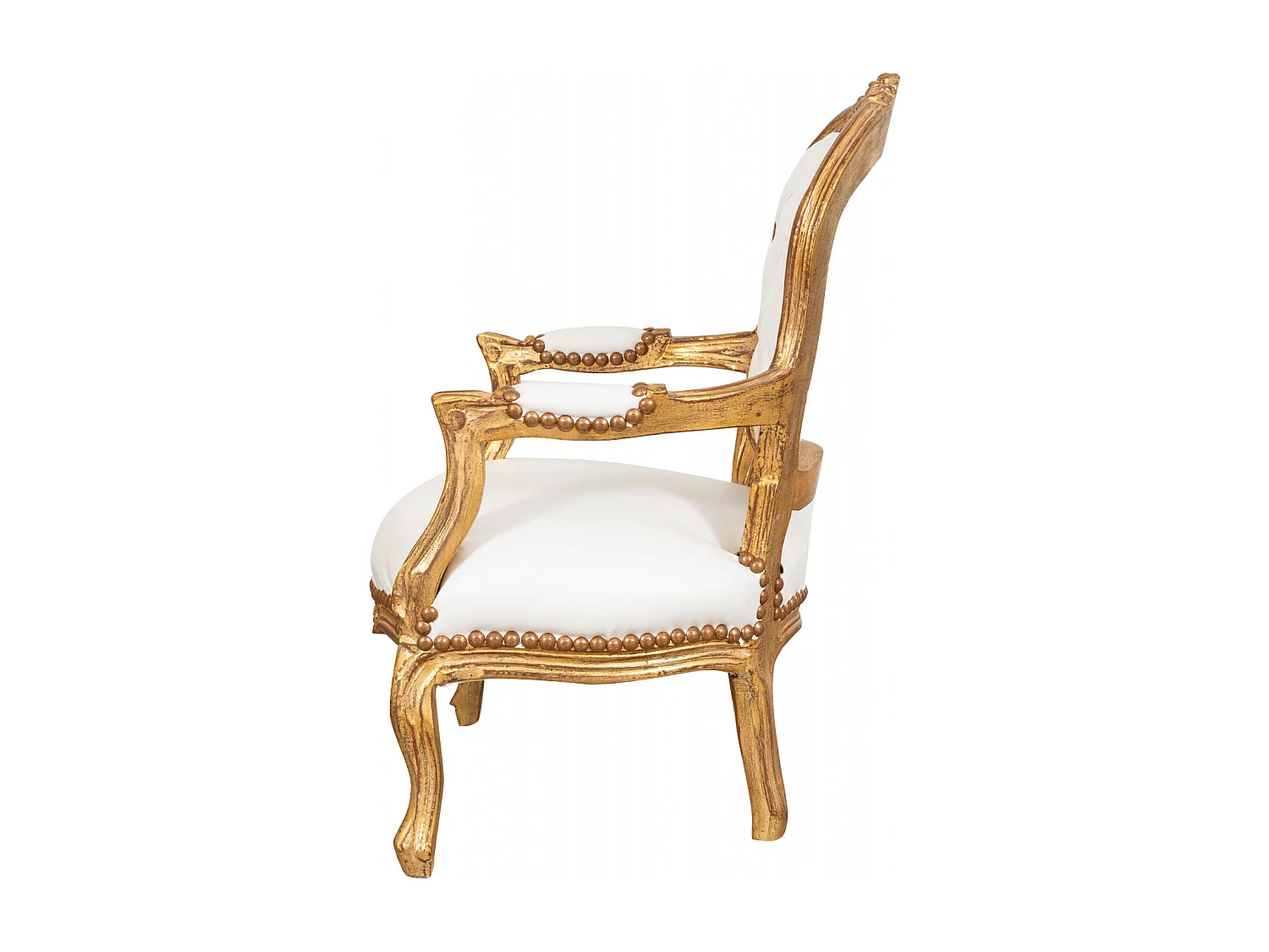 BISCOTTINI Fauteuil bébé en bois de hêtre Louis XVI - Bois massif finition blanc/or - Fauteuil de salle à manger, fauteuil de salon 51x50x73 cm