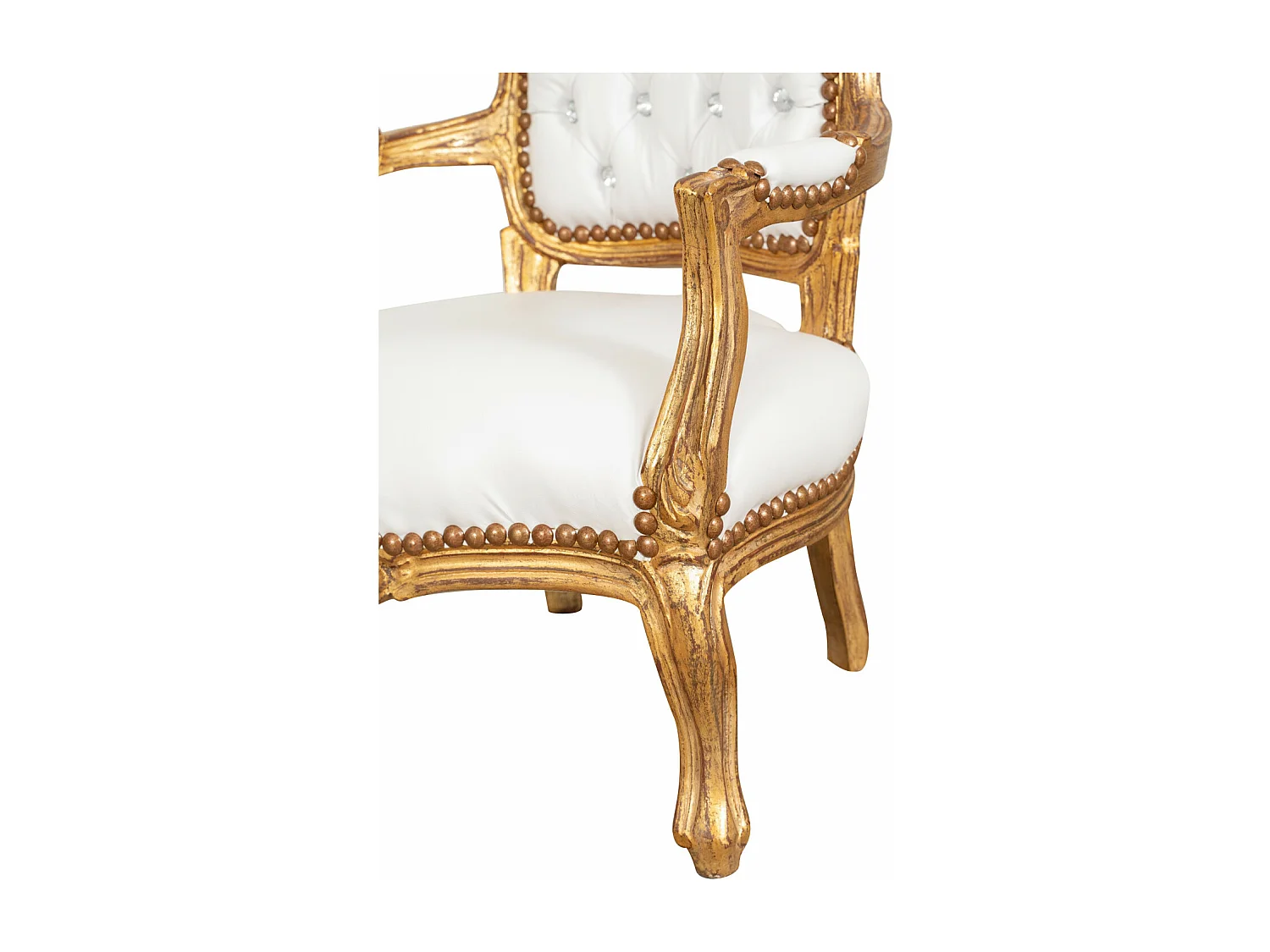 BISCOTTINI Fauteuil bébé en bois de hêtre Louis XVI - Bois massif finition blanc/or - Fauteuil de salle à manger, fauteuil de salon 51x50x73 cm