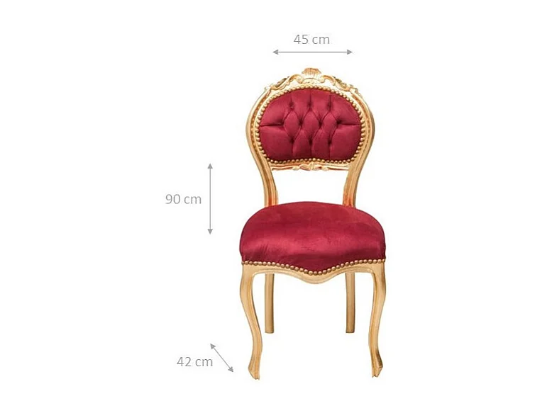 BISCOTTINI Chaise Louis XVI - Hêtre massif finition rouge/doré - Chaise de salle à manger, de salon, de chambre, d'événement - 42 x 45 x 90 cm