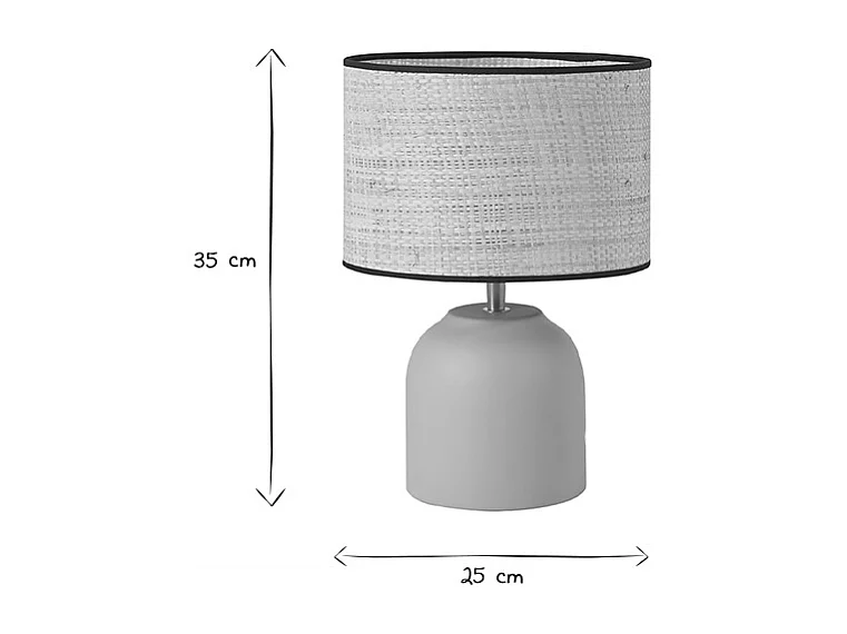 Tischleuchte aus emaillierter Keramik in Taupe mit Lampenschirm aus Bast H35 cm ROCHA