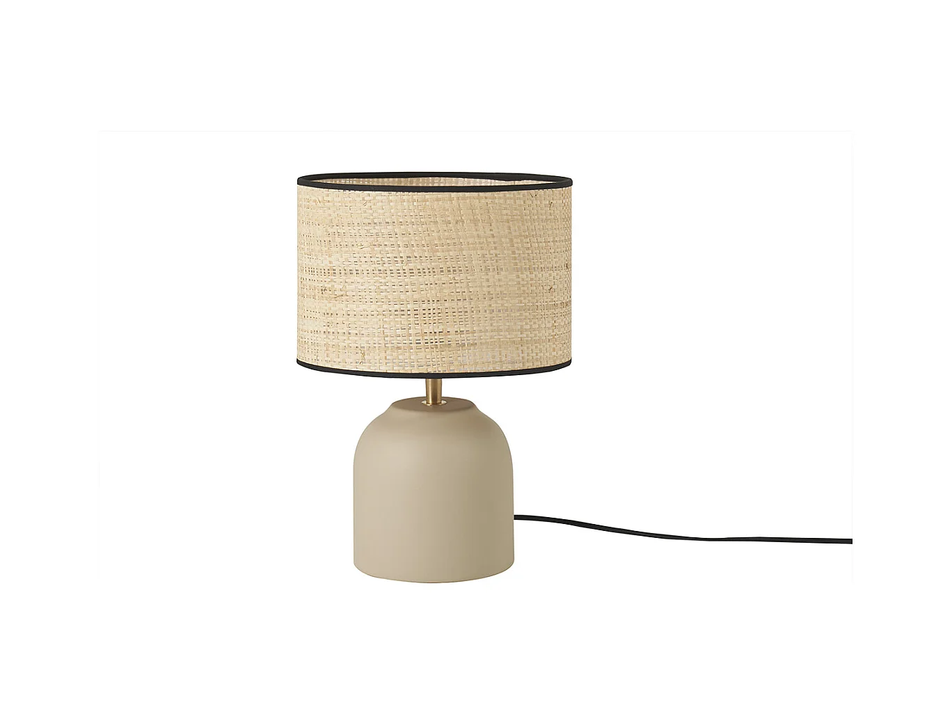 Lampe à poser taupe en céramique mate et abat-jour en raphia H35 cm ROCHA