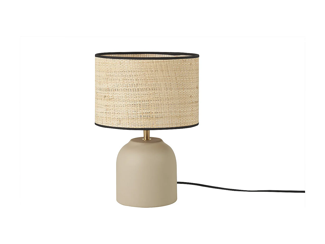 Tischleuchte aus emaillierter Keramik in Taupe mit Lampenschirm aus Bast H35 cm ROCHA