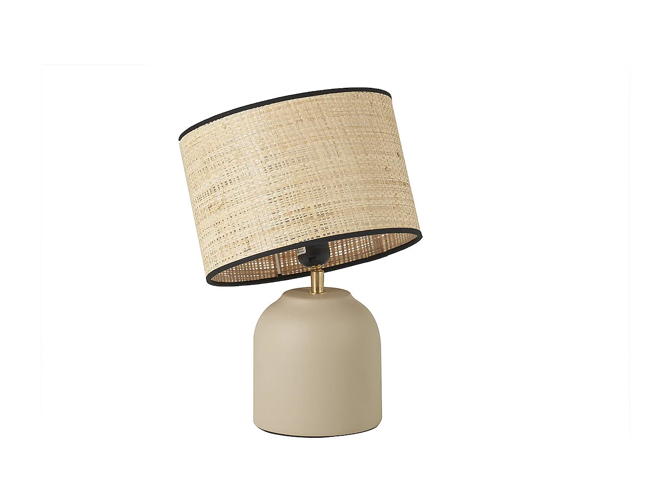 Tischleuchte aus emaillierter Keramik in Taupe mit Lampenschirm aus Bast H35 cm ROCHA