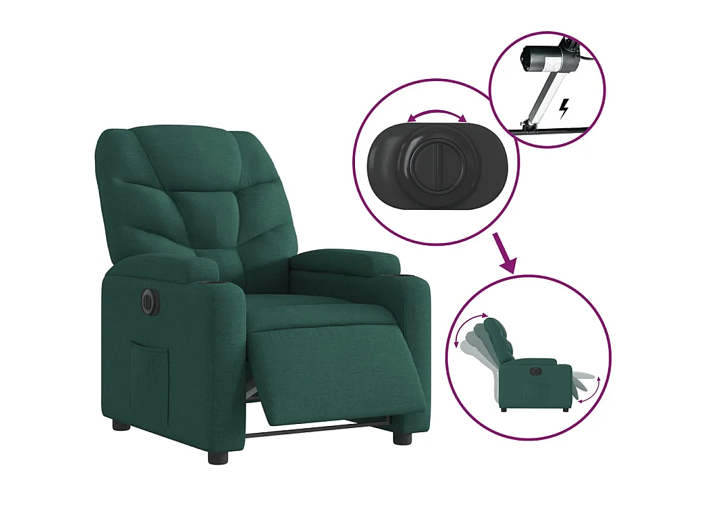 Fauteuil inclinable électrique Vert foncé Tissu