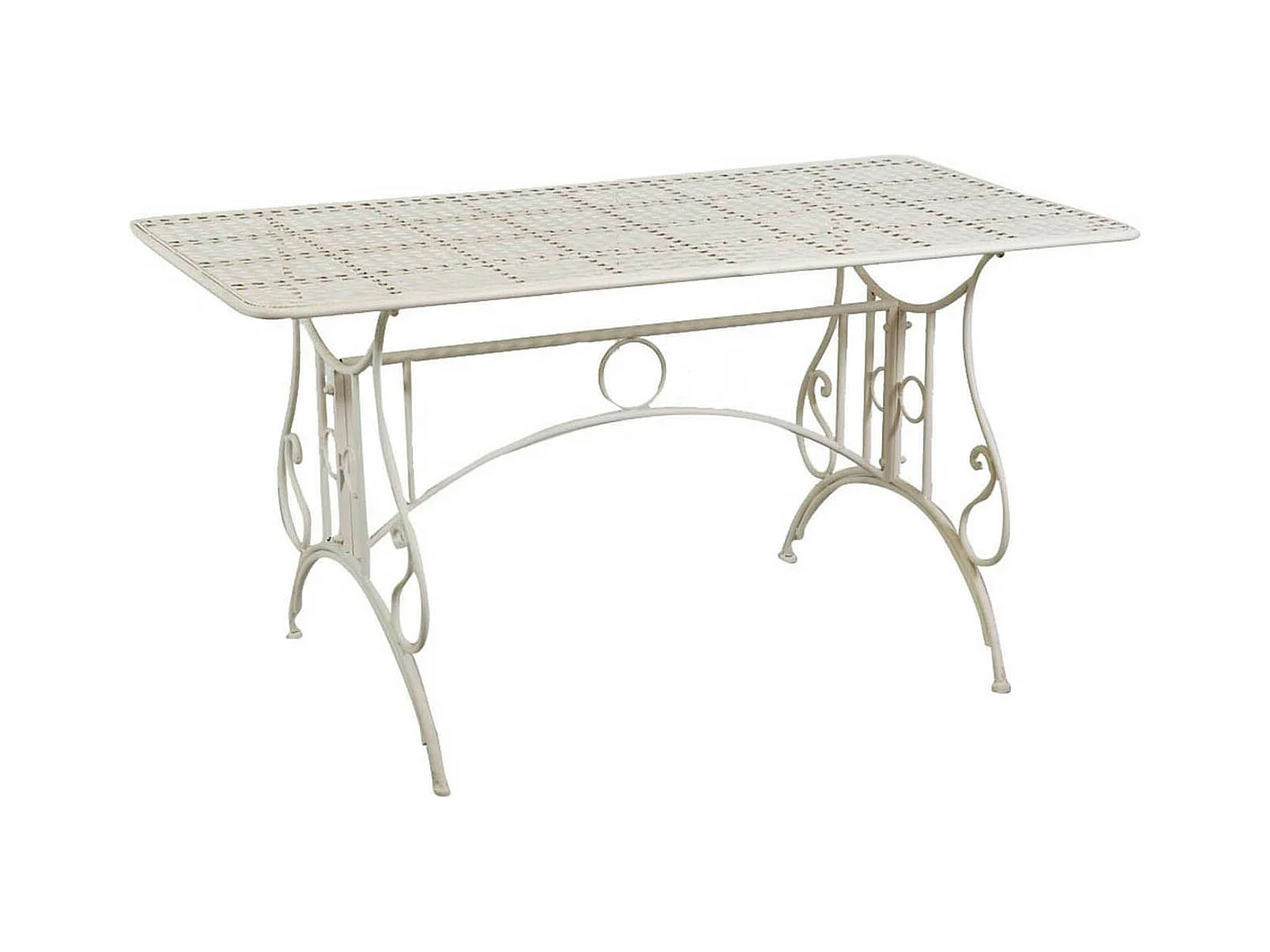 BISCOTTINI - Table de jardin - Fer forgé finition blanche - Table basse - Table vintage - Table d'extérieur - Table de jardin 100x250x80 cm