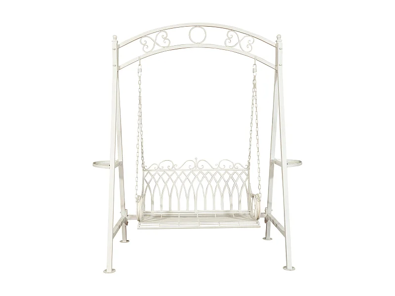 BISCOTTINI - Chaise balançoire - Fer forgé finition blanche - Chaise de jardin - Chaise d'extérieur - Chaise de terrain de jeu- Terrasse - 198x100x220 cm