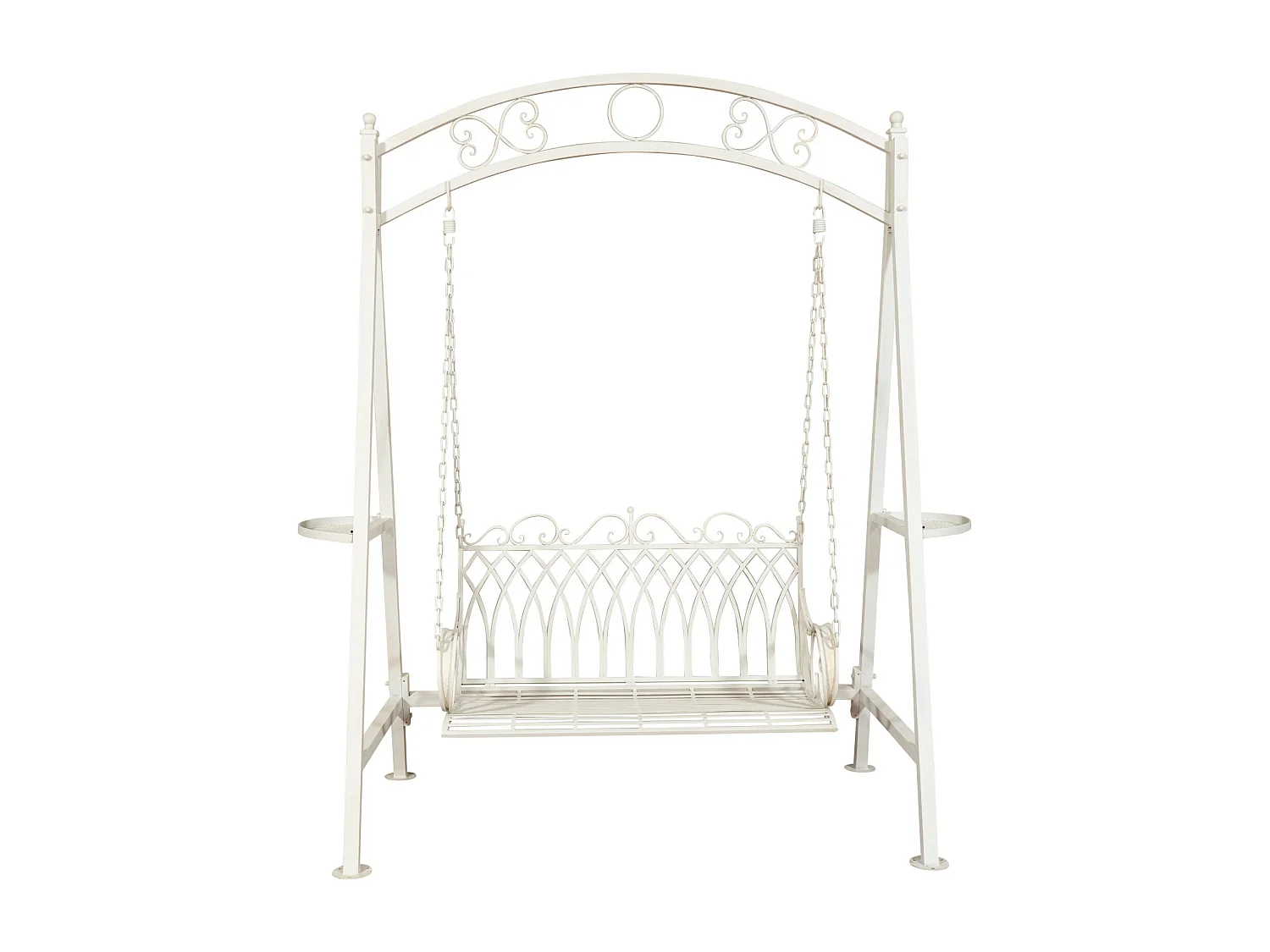 BISCOTTINI - Chaise balançoire - Fer forgé finition blanche - Chaise de jardin - Chaise d'extérieur - Chaise de terrain de jeu- Terrasse - 198x100x220 cm