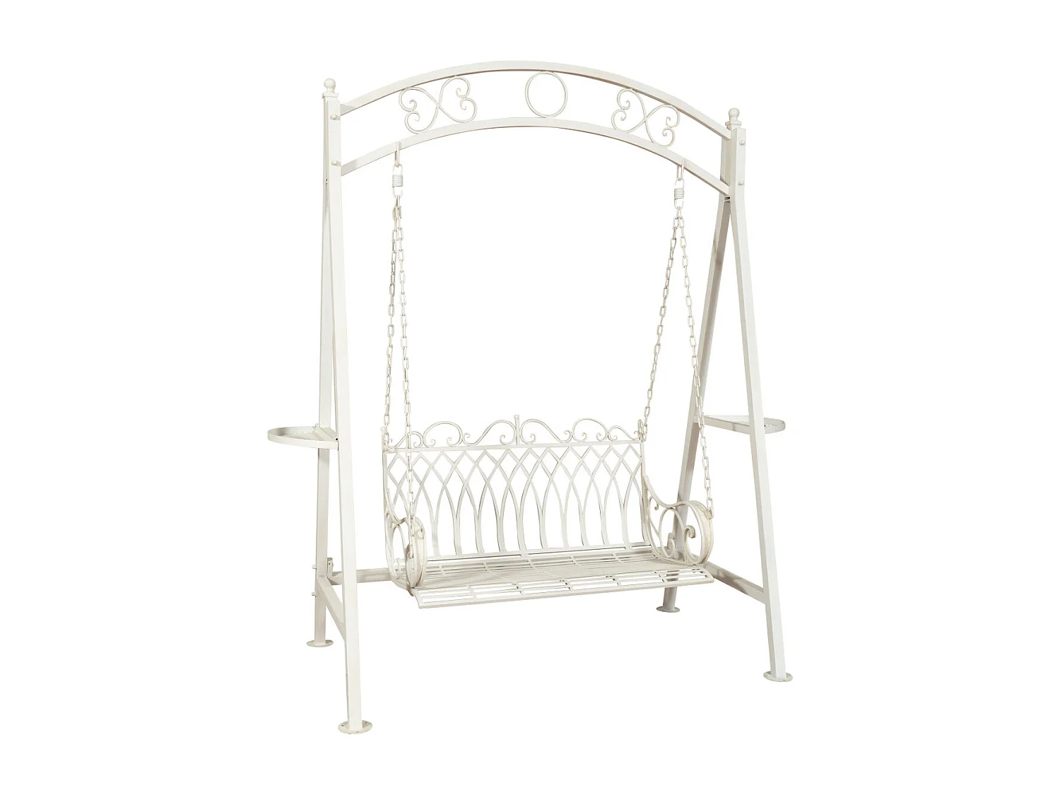 BISCOTTINI - Chaise balançoire - Fer forgé finition blanche - Chaise de jardin - Chaise d'extérieur - Chaise de terrain de jeu- Terrasse - 198x100x220 cm