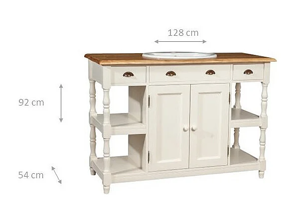 Mobilier de salle de bain BISCOTTINI - Bois de tilleul massif avec finition blanche antique - Rangement - Présentation - Étagères - Armoire - 128x54x92cm