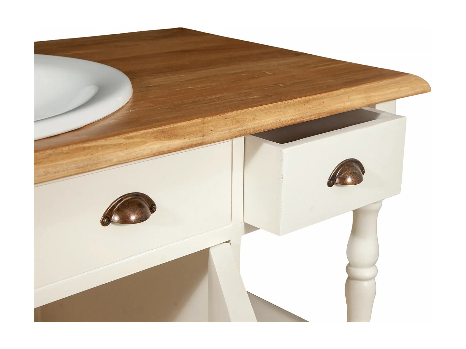 Mobilier de salle de bain BISCOTTINI - Bois de tilleul massif avec finition blanche antique - Rangement - Présentation - Étagères - Armoire - 128x54x92cm