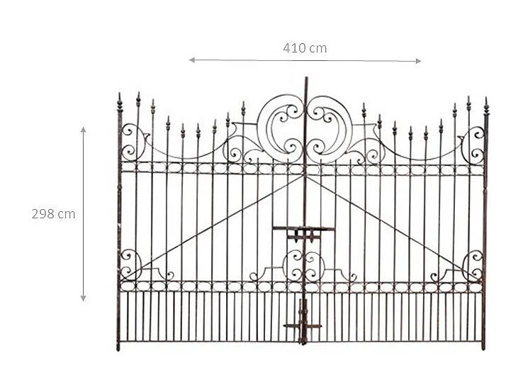 BISCOTTINI Portail en fer - Fer massif avec détails ornementaux - Clôture en fer - Portail en métal - Porte décorative - Portail d'entrée - 410x10x298cm