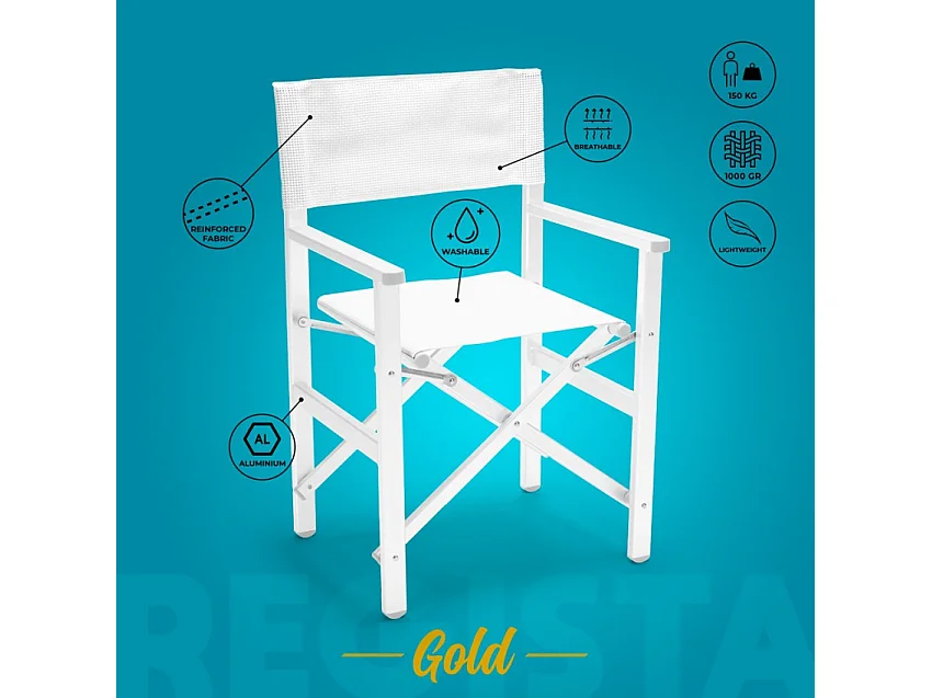 Silla de playa mar plegable aluminio textileno blanco Regista Gold White