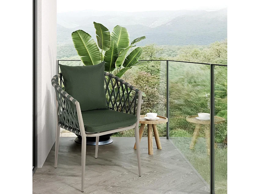 Silla de exterior de aluminio con cuerda y reposabrazos con cojines Verve - Verde oscuro