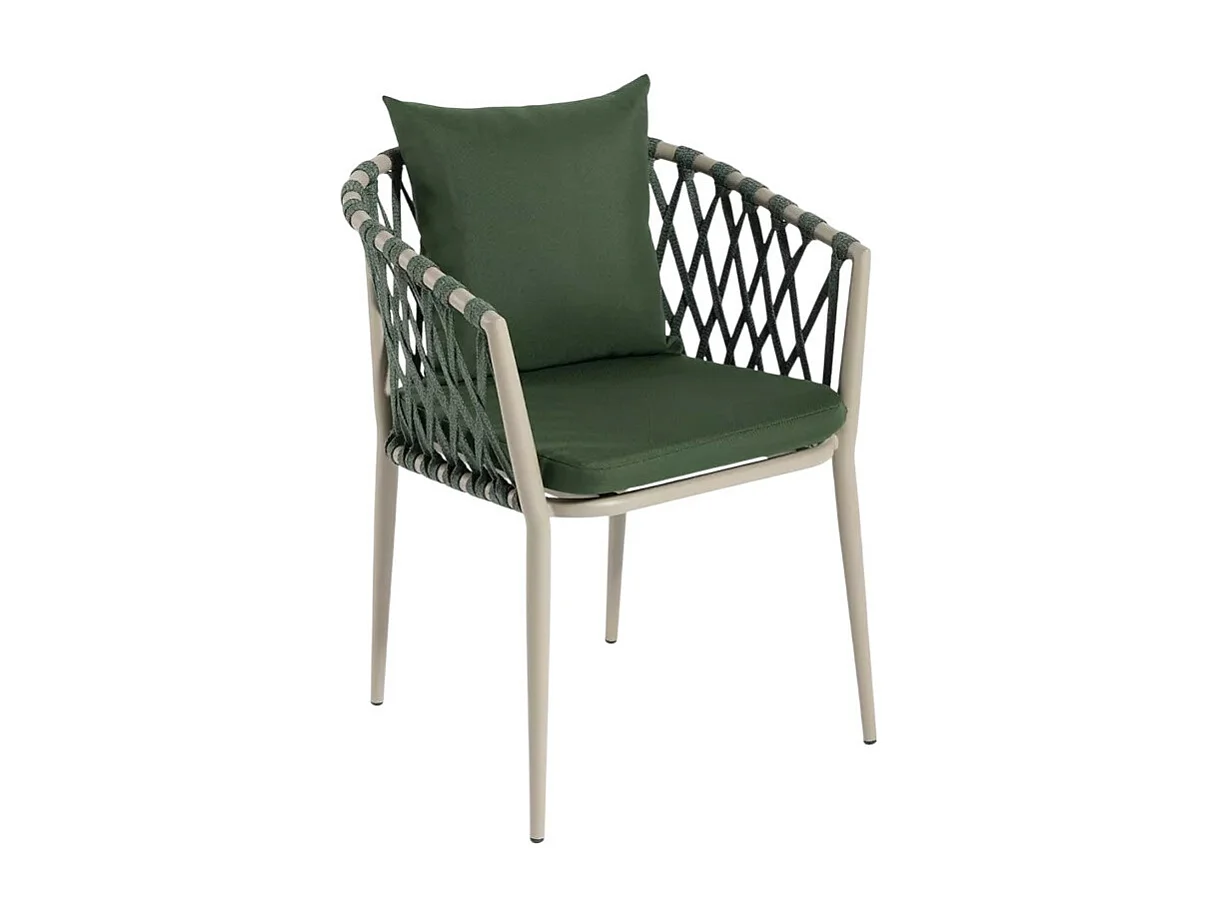 Silla de exterior de aluminio con cuerda y reposabrazos con cojines Verve - Verde oscuro