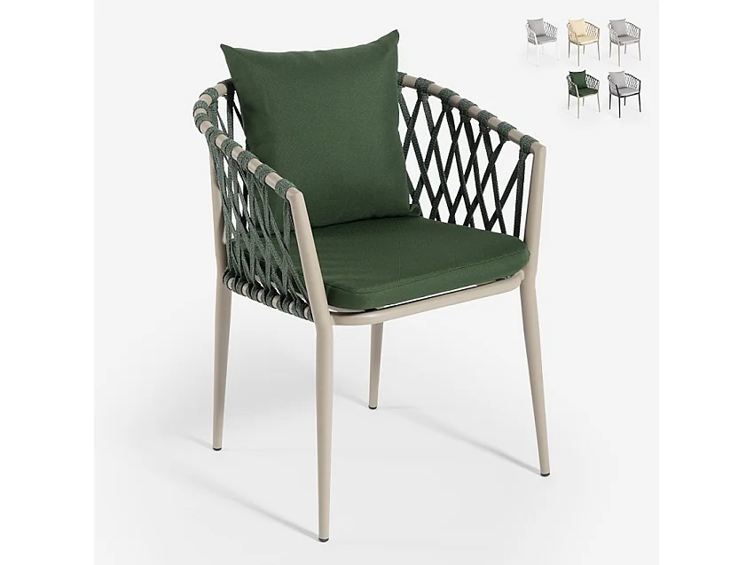 Silla de exterior de aluminio con cuerda y reposabrazos con cojines Verve - Verde oscuro
