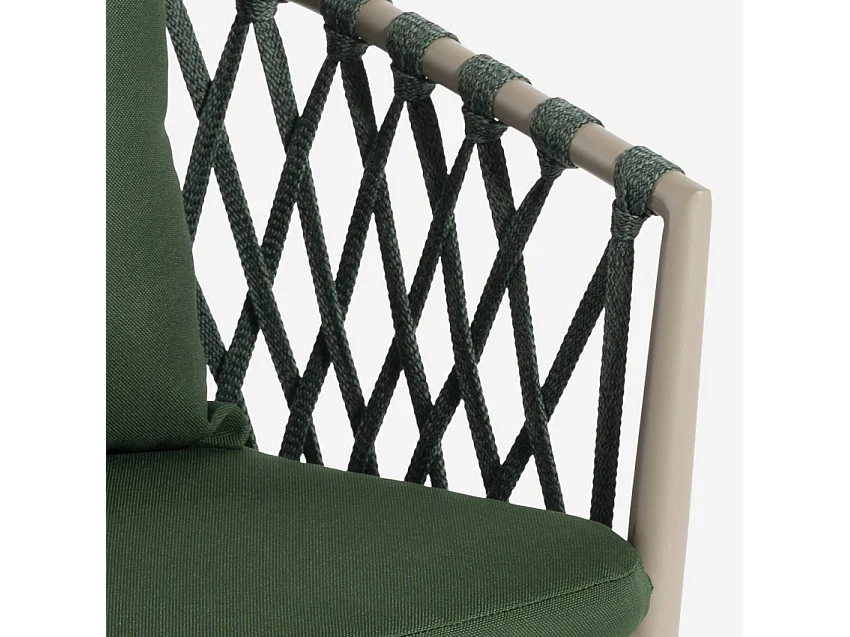 Silla de exterior de aluminio con cuerda y reposabrazos con cojines Verve - Verde oscuro