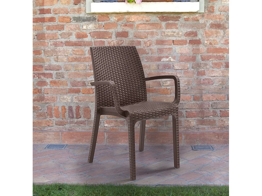 Silla apilable de ratán con reposabrazos para bar y jardín Indiana BICA