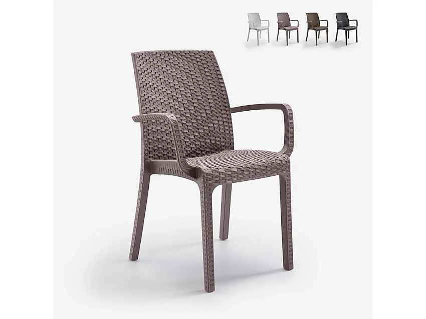 Silla apilable de ratán con reposabrazos para bar y jardín Indiana BICA